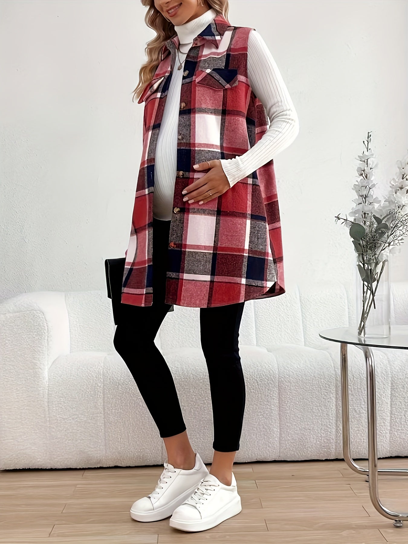 BumpChic Maternity Plaid Coat