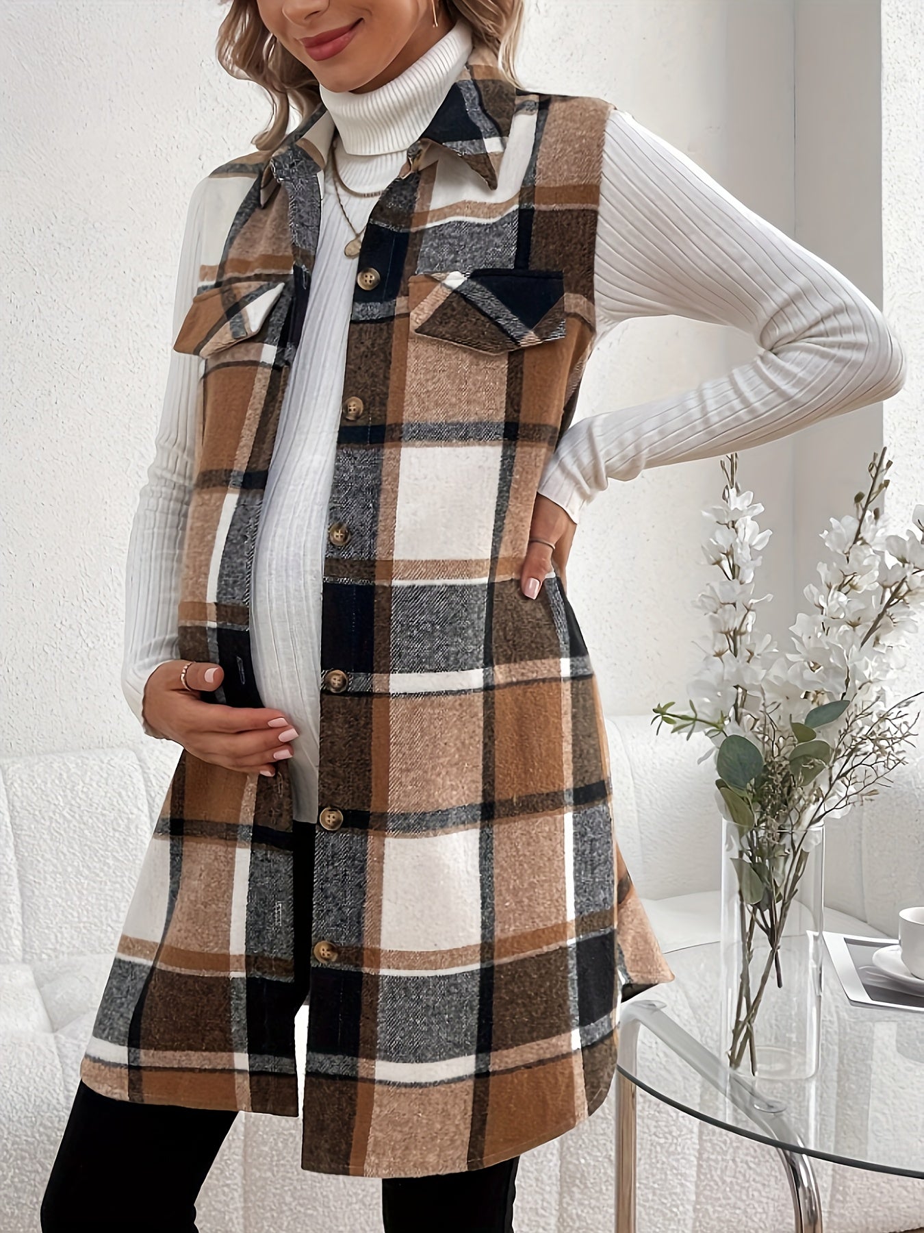BumpChic Maternity Plaid Coat